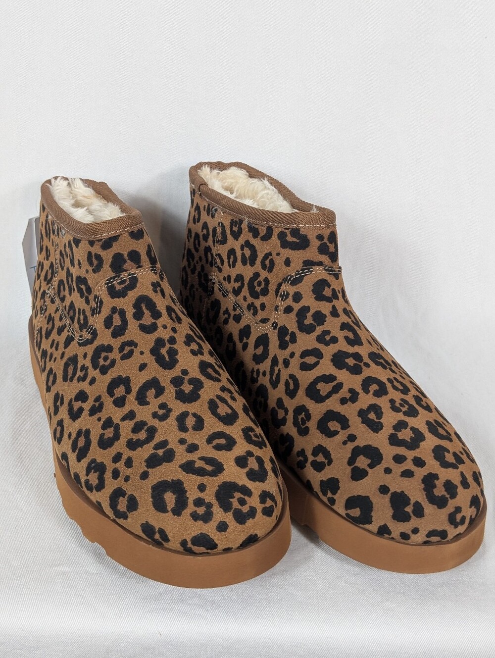 Time & Tru Leopard Print Suede Micro Booties